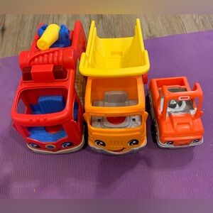 Bundle of THREE Fisher Price Trucks. Fire truck Dump truck & Pick jeep. EUC